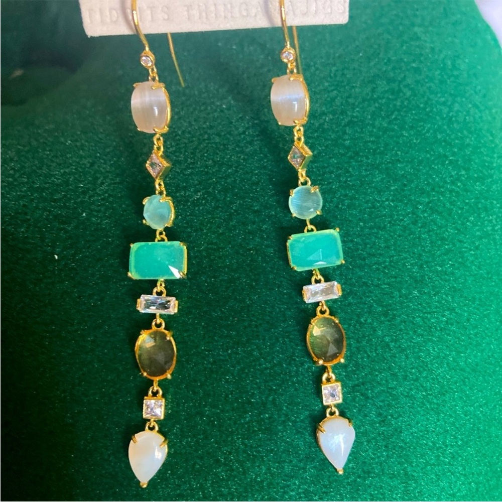 Anthropologie Gold and Green Earrings with Dangle Design